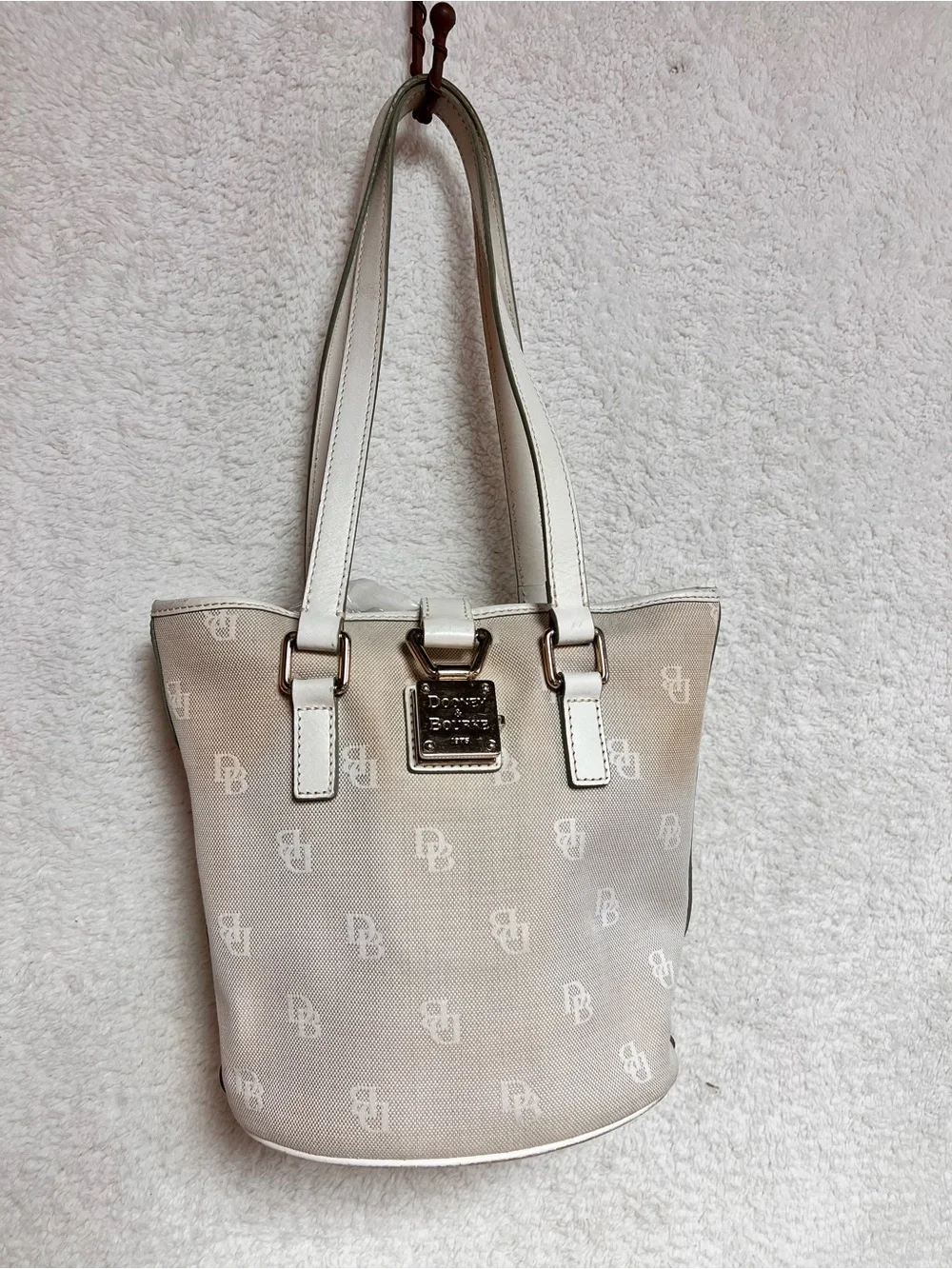 Dooney & Bourke Beige and White Monogram Hobo
